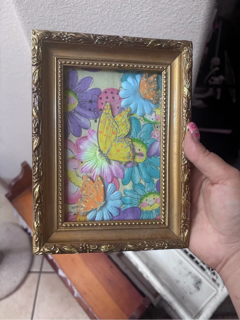 Gold Framed Floral & Butterfly Wall Art - Multicolor